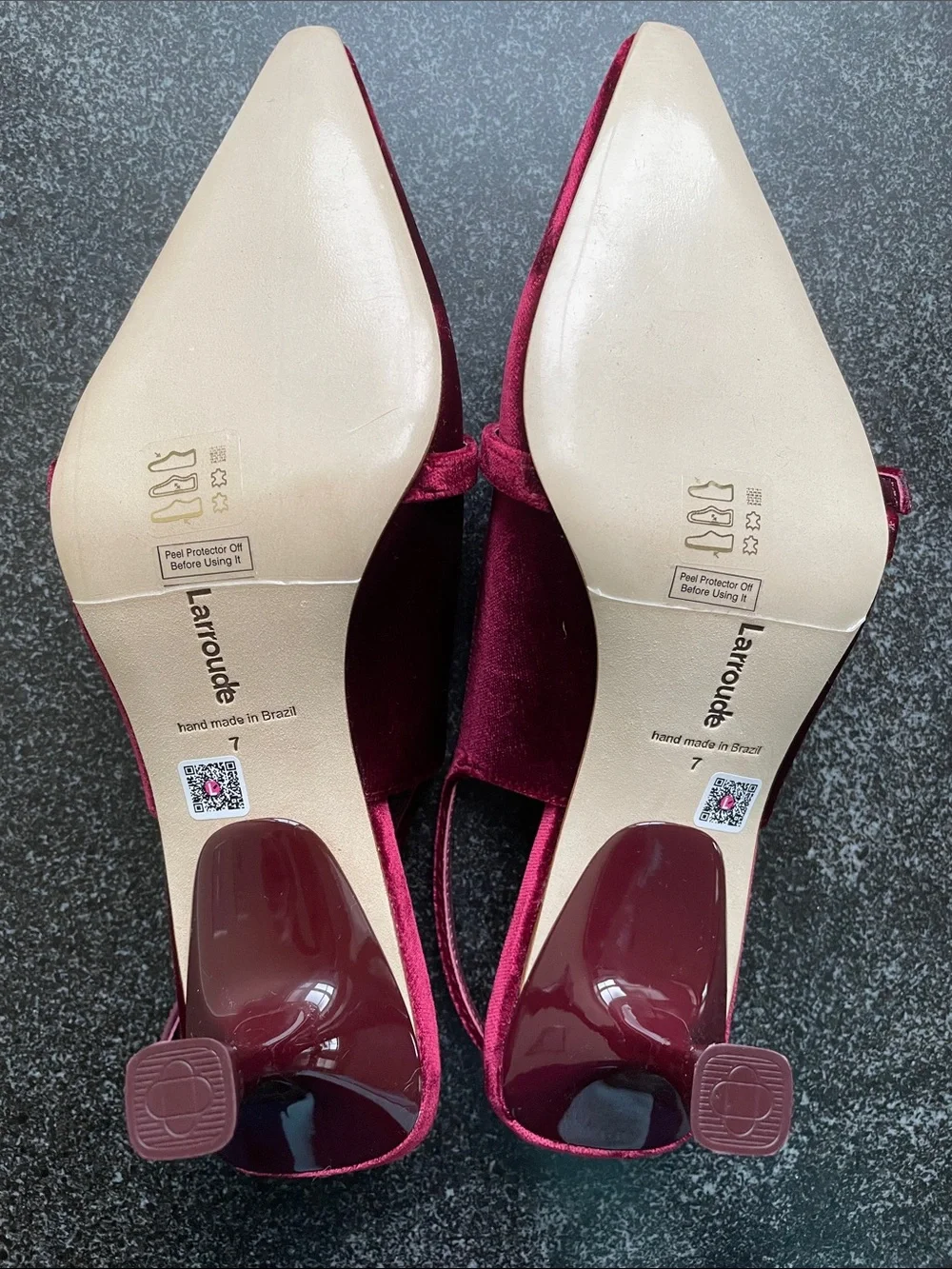 NWOT Larroude Size 7 Ines Wine Velvet Slingback Pointed-Toe Heels Burgundy